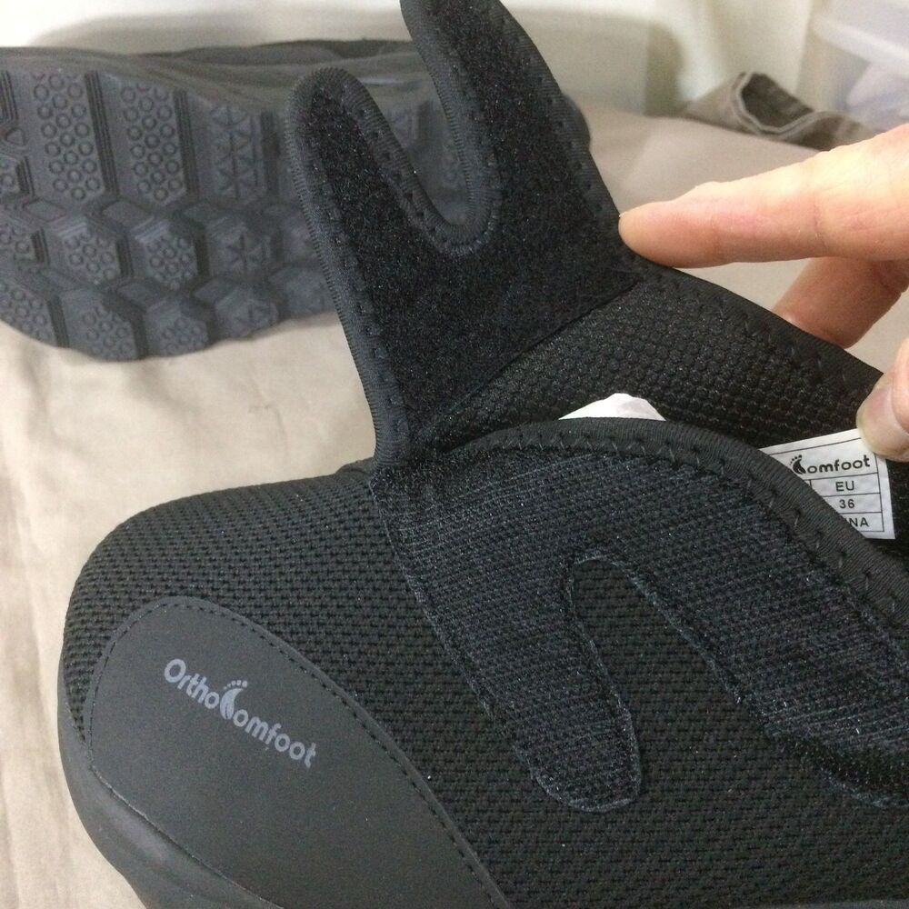 NEW OrthoComfoot Womens 6 Black Walking Shoes Extra Wide Hook Loop Comfort New - Picture 9 of 9